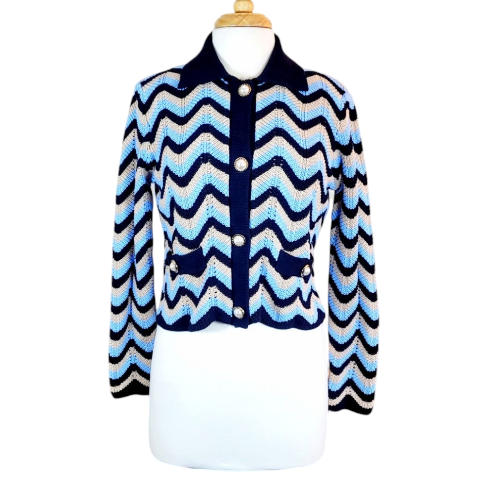 REBECCA VALLANCE Chatou Jacket Cotton Knit Cardigan Sweater Medium - Picture 13 of 14